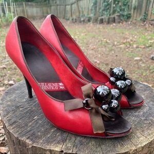 Guillaume Hinfray red leather open toe pumps 39.5